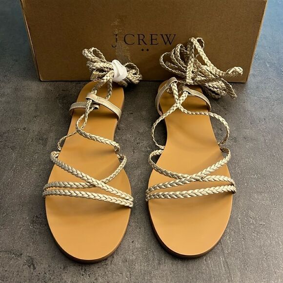 NWT JCrew braided vegan espadrille sandals metallic gold 8 - Picture 3 of 7